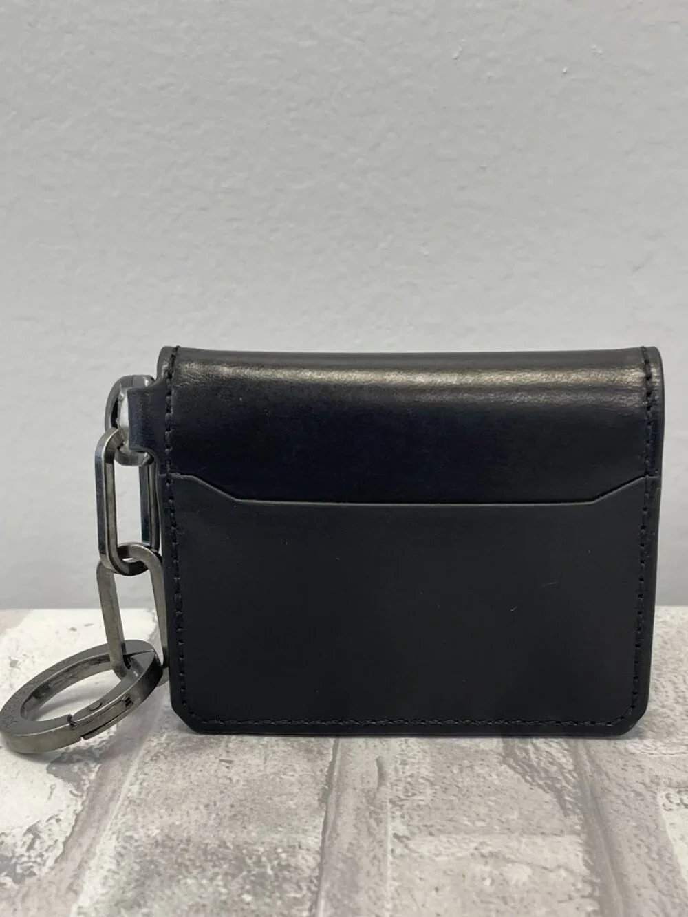 DOLCE & GABBANA Black Leather Card Holder w/ Gunmetal Keyring - Preowned